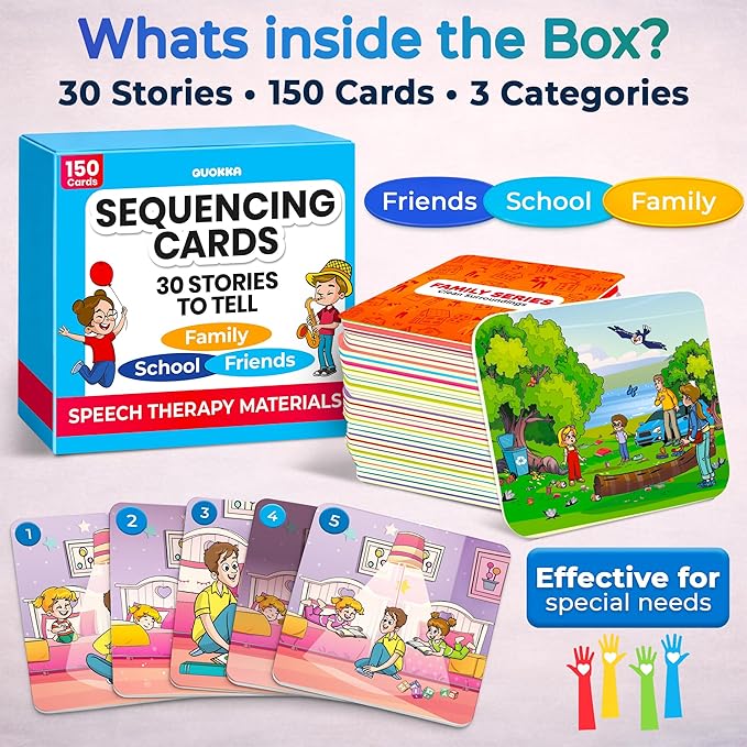 QUOKKA Sequencing Cards for Toddlers - Speech Therapy Materials for Kids - Create a Story Cards Sentence Building - Autism Aba Therapy Social Skills - Storytelling Picture Game