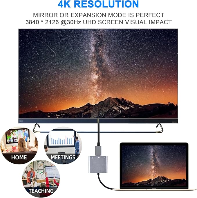 Battony Multiport AV Adapter with 4K HDTV Output USB 3.0 Port & USB-C Fasting Charging Port Compatible for MacBook Pro M1/16-20 Air M1/18-20 Ipad pro iMac and Other usbc Devices