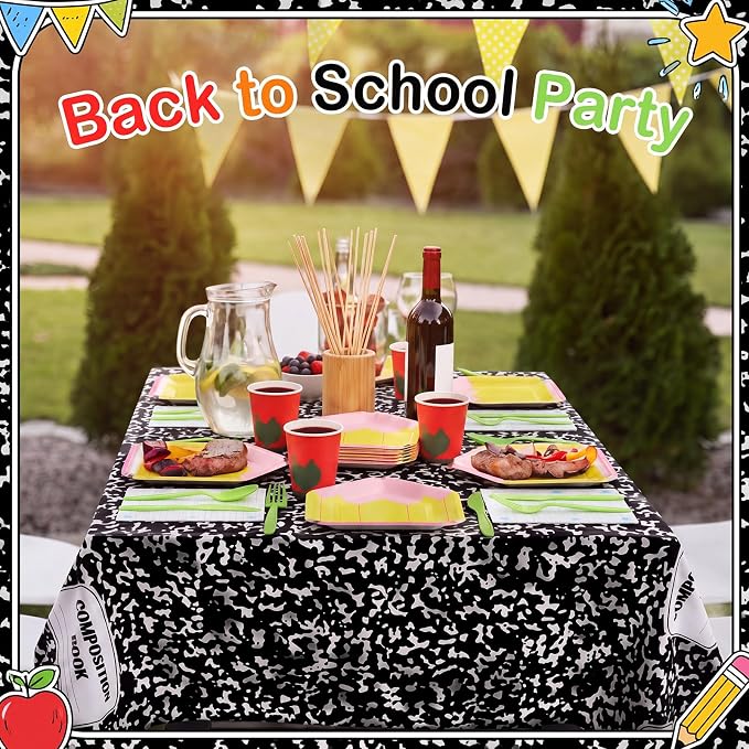 Reallnaive 146 Pcs Preschool Kindergarten Graduation Party Decoration Pencil Paper Plate Teacher First Day Back to School Party 24 Set Disposable Tableware Notebook Tablecloth for Classroom Pre K Grad