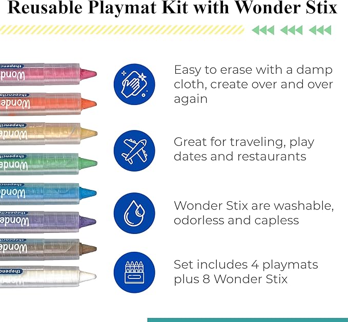 The Pencil Grip Black Board Playmat Kit with 8 Wonder Stix, 8-1/2" x 12", 4 Boards