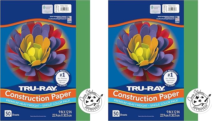 Tru-Ray Heavyweight Construction Paper, Holiday Green, 9" x 12", 50 Sheets (Pack of 2)