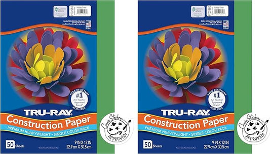 Tru-Ray Heavyweight Construction Paper, Holiday Green, 9" x 12", 50 Sheets (Pack of 2)