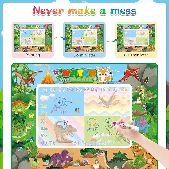 Water Doodle Mat 60×40 Inches Kids Mess Free Coloring for Toddlers 3 4 5 6 7 8 9 Years, Large Doodle Mat with 4 Magical Water Pens 0-9 Number Educational Toys Boys Girls Christmas Birthday Present