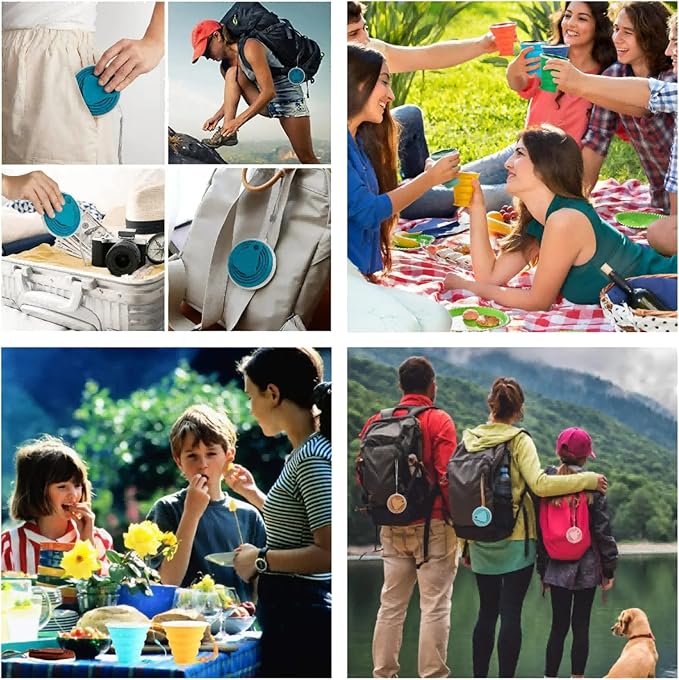 4Pack 270ml/9oz Travel Cup Stainless Steel Silicone Retractable Folding Cups Telescopic Collapsible Coffee Cups Outdoor Sports Water Cup Camping Cup with Lids