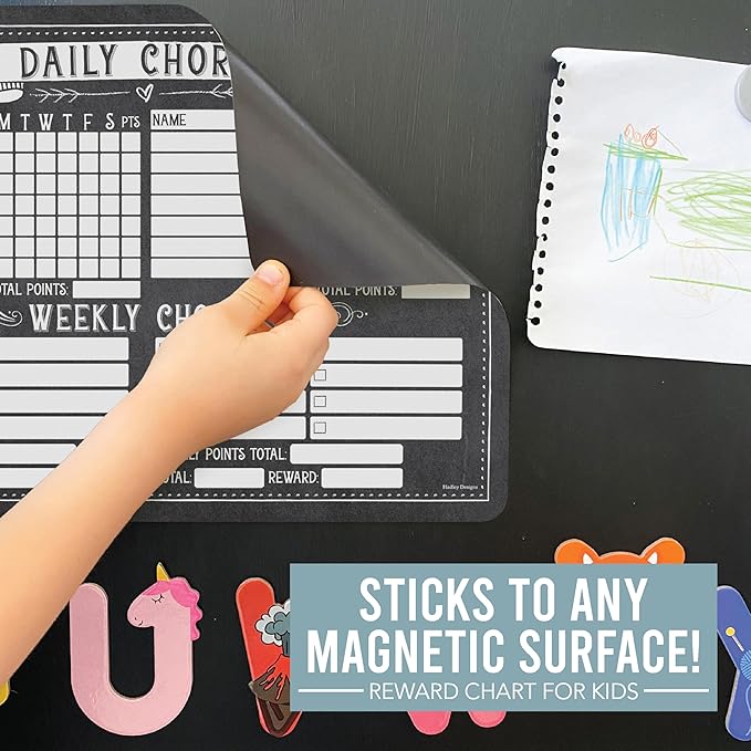 Hadley Designs Magnetic Chore Chart for Kids Multiple - Chores Board for Refrigerator, Dry Erase Task Chart for 2 Kids Daily Behavior, Family Weekly Planner for Teens and Adults, Chalk Chore Board
