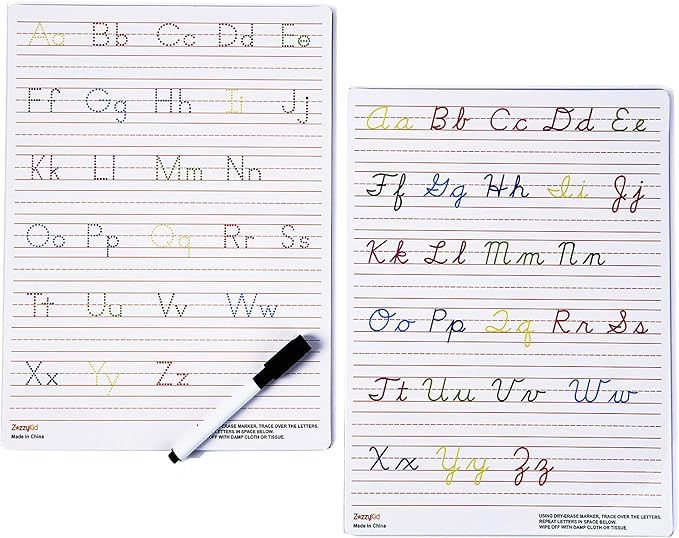 Handwriting Practice Letter Tracing for Kids: Board for Cursive & Printing Style with Dry Erase Marker for Preschooler - Reusable Wipe Clean ABC Alphabet Learn to Write, 8.3 x 11 Inches