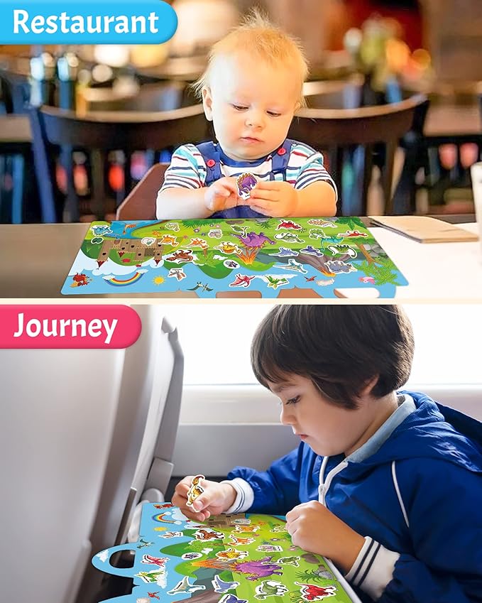 Benresive Reusable Sticker Book for Toddlers, Travel Stickers for Kids, Toddler Crafts Activities Toys, Birthday Gifts for Boys & Girls - Dinosaurs
