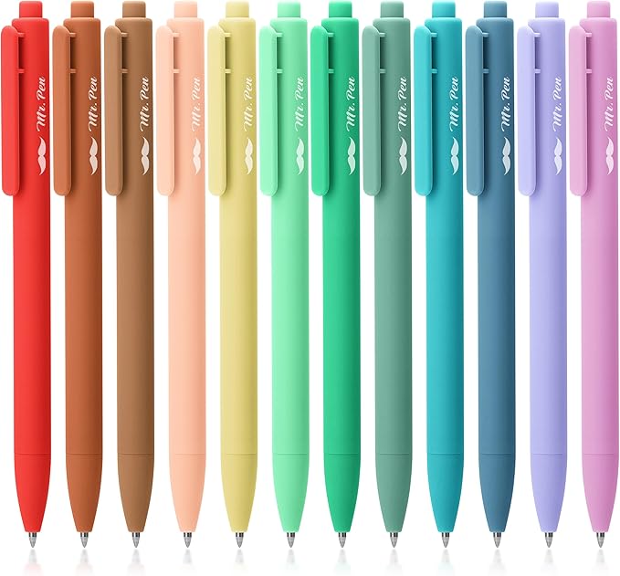 Mr. Pen- Retractable Gel Pens, 12 Pack, Assorted Color Ink, Fine Point 0.7mm, Fast Dry, Smooth Writing, Cute Pens for Drawing, Writing Planner and School Supplies