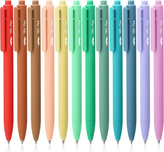 Mr. Pen- Retractable Gel Pens, 12 Pack, Assorted Color Ink, Fine Point 0.7mm, Fast Dry, Smooth Writing, Cute Pens for Drawing, Writing Planner and School Supplies