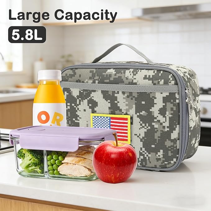 FlowFly Kids Lunch box Insulated Soft Bag Mini Cooler Back to School Thermal Meal Tote Kit for Girls, Boys, Free USA Flag Patch Included