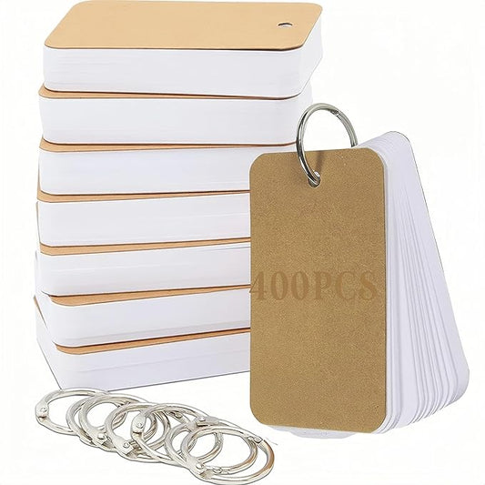 8 Pack Blank Flash Cards,Index Cards with Binder Rings for Studying,Note Card with Study Cards,250gsm Index Notecards,White Study Cards Note Cards Kraft Paper Cards(3x5in,50 Sheets per Set)