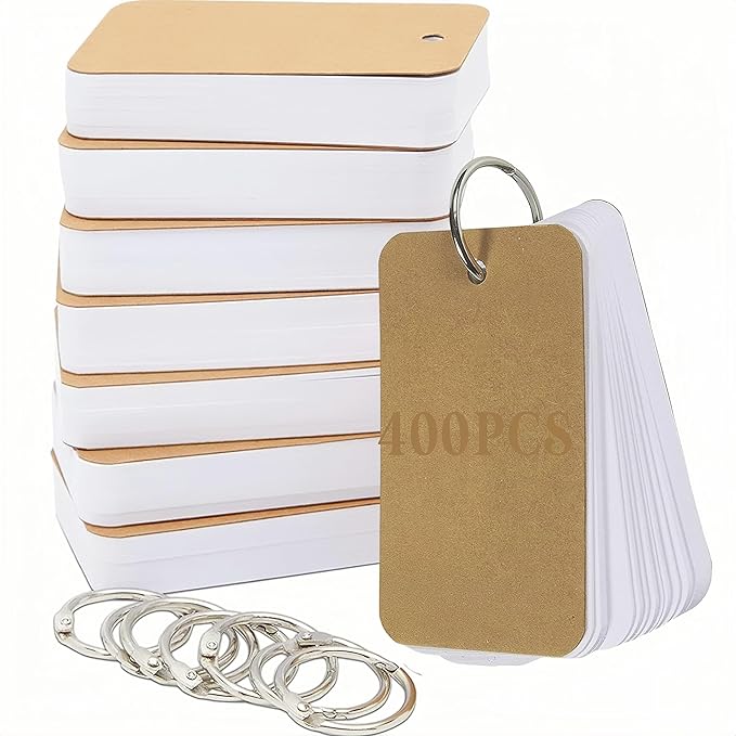 8 Pack Blank Flash Cards,Index Cards with Binder Rings for Studying,Note Card with Study Cards,250gsm Index Notecards,White Study Cards Note Cards Kraft Paper Cards(2.2x3.5in,50 Sheets per Set)
