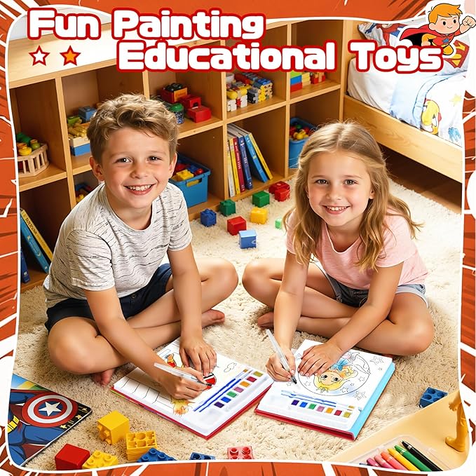 Water Color Painting Set for Kids, Mess Free Watercolor Coloring Books, Arts and Crafts for Boy Ages 3-5 4-8, Travel-Friendly Drawing Kit Gifts for Birthday Christmas