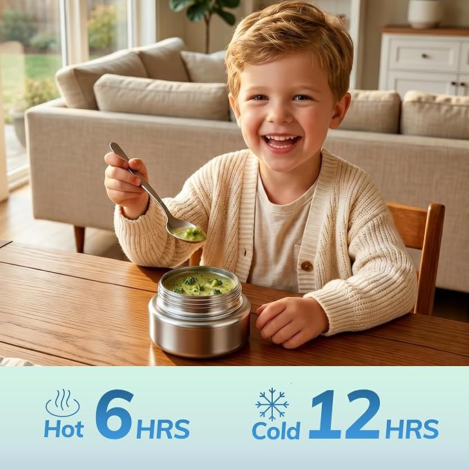 HOMEKOL Stainless Steel Bento Lunch Box + 9.5oz Insulated Food Jar, Blue | 2-Compartment Leak-Proof Container for Kids & Adults, BPA/BPS-Free, 18/8 Metal, Dishwasher Safe, Clear Tritan Lid