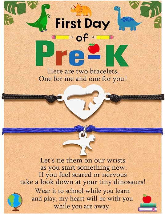 UNGENT THEM Back to School Bracelet Mother Son Dinosaur First Day of School Gifts for Boys Girls