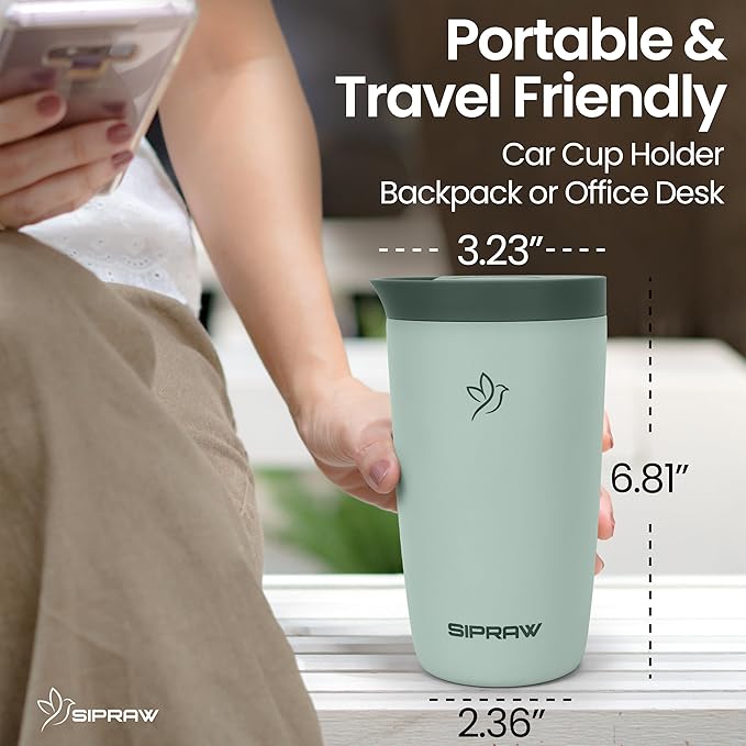 12oz Travel Coffee Mug Tumbler Insulated Stainless Steel Coffee Cup with Leakproof Lid for Hot and Cold Drinks BPA Free Reusable Mug Dishwasher Safe Cup Holder Friendly, Pastel Green