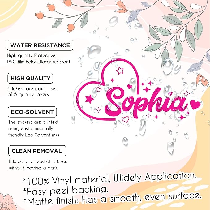 Custom Name Sticker Personalized Name with Heart Decal Customized Lover Die-Cut Waterproof Vinyl Sticker for Water Bottle, Laptop, Tumbler, Phone Case, Cup, Helmet, Cars