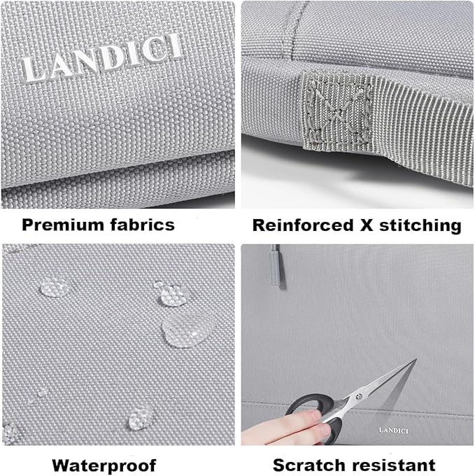 LANDICI 360°Protective Laptop Sleeve for 13-13.6 inch MacBook Air M3/A3113, M2/A2681 M1/A2337, MacBook Pro M2 M1/A2338 2025-2016, Waterproof Laptop Carrying Case for 12.9-inch iPad Pro, Grey