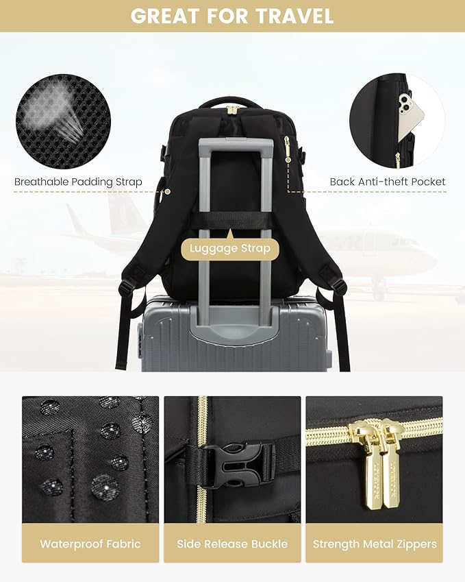 LOVEVOOK Large Travel Backpack for Women, 50L Carry on Backpack for Airplanes, TSA Personal Item Travel Bag for Women fits 18" Laptop, Waterproof Carry on Bags with 4 Packing Cubes