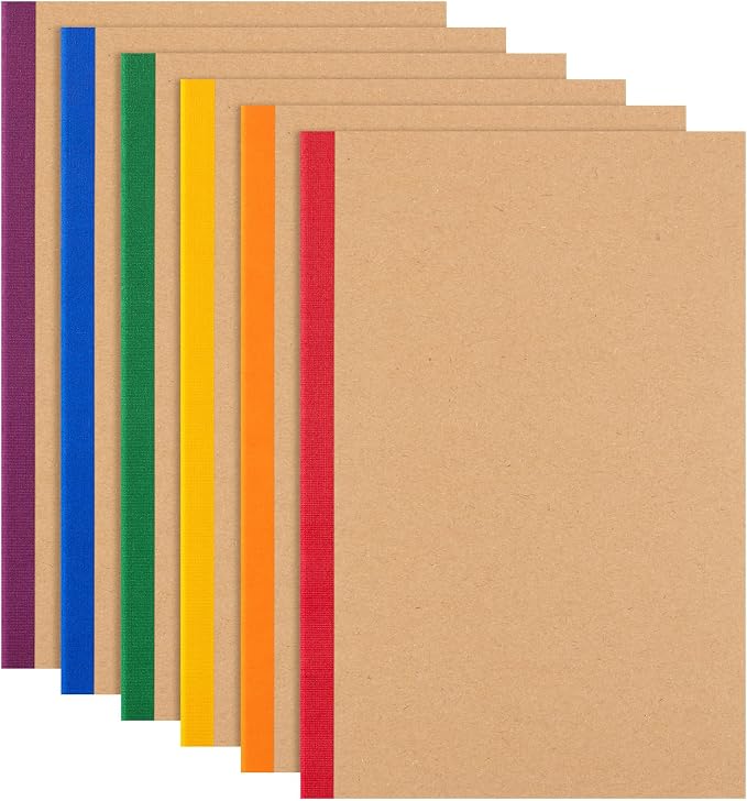 6 Pack Lined Notebook Journals Bulk, 8.3”x 5.5” Kraft Cover Lined Notebooks