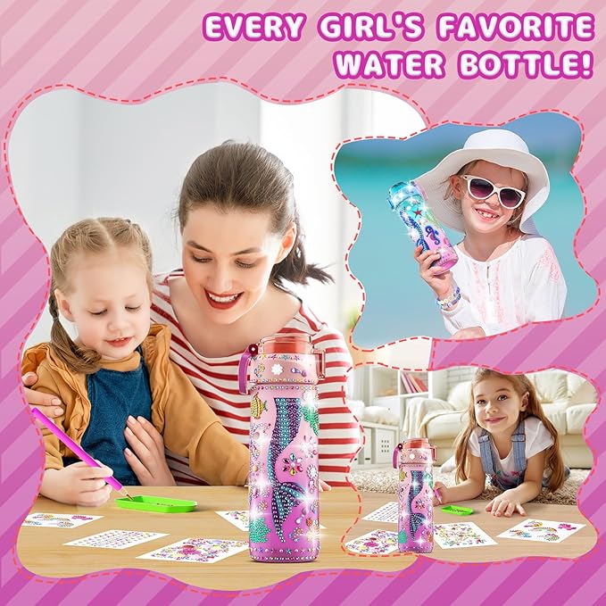 BOOH Decorate Your Own Water Bottle Kits for Girls Age 4-12, Fun Arts and Crafts for Girls Age 4-12, Friendship Bracelet Kit & Mermaid Tail Toys for Ages 6-12, Birthday Gifts Christmas School