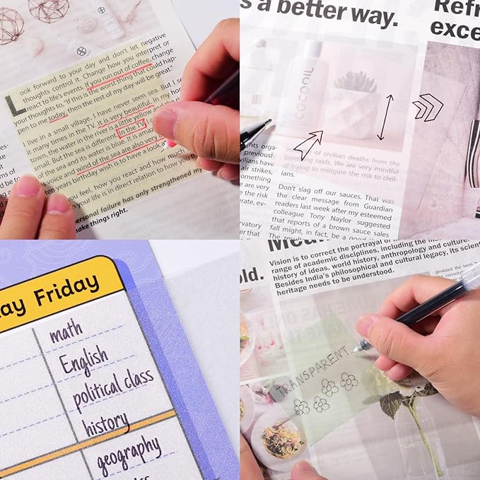 Gel Pen Friendly Multi-Size Transparent Sticky Notes - Translucent Matte Clear Pads for Bibles & Books, 3x2/3x3/3x4 in, 3 Pads 150 Sheets, Quick Dry Smudge-Free Tabs