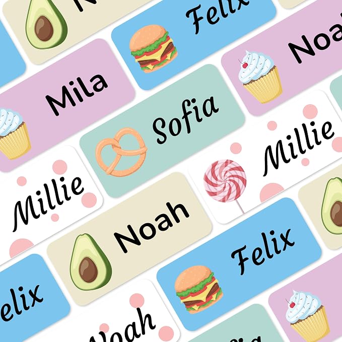 Personalized Name Labels for Kids (70), Custom Daycare Labels - Waterproof Name Stickers for Clothing, Bottles and Other School Supplies (1.2” x 0.5”) - Food