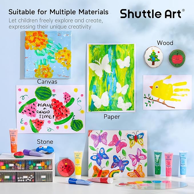 Shuttle Art Washable Finger Paint for Toddlers, 15 Vibrant Colors (1.2 fl oz) Toddler Paint, Non-Toxic Finger Painting for Toddlers 1-3, Kids Arts and Crafts