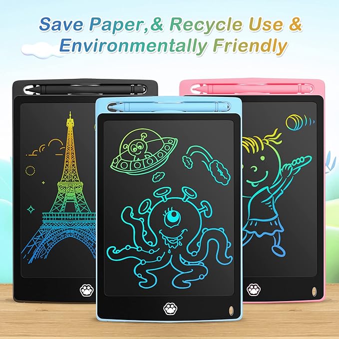 6 Pack LCD Writing Tablet, 8.5 Inch Writing Tablet for Kids, Colorful Screen Doodle Board Drawing Tablet, Digital Drawing Pad, Learning Educational Toys for Girls Boys, Pink*2+Blue*2+Black*2