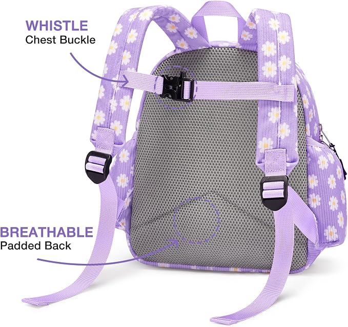 STEAMEDBUN Corduroy Toddler Backpack for Girls 2-4: Kids backpack for Boys Girls - 12 inch Preschool Kindergarten Backpacks - Purple Daisy