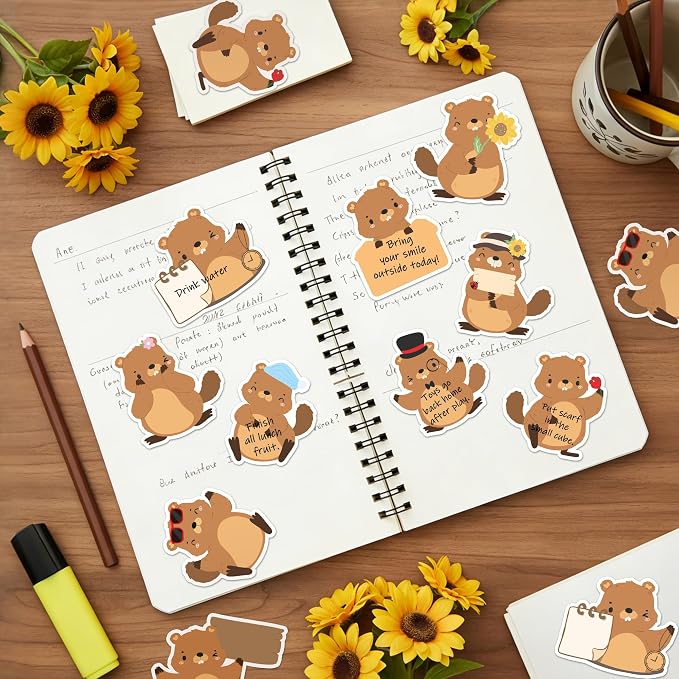 Xqumoi 30 Pack Groundhog Sticky Notes - Cute Animal Self Sticky Notepads Notes Pads Writing Memo Pads Office School Supply Birthday Groundhog Lover Gift Goodies Bag Fillers
