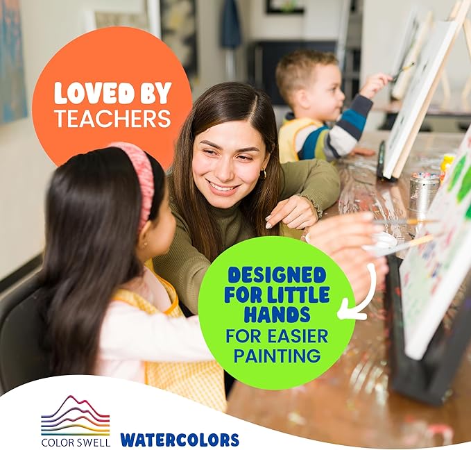 Color Swell Bulk Watercolors Paint Pack with Wood Brushes - 36 Sets with 8 Washable Colors Each - Perfect for Kids, Classrooms, Parties, Students, Donations, Party Favors