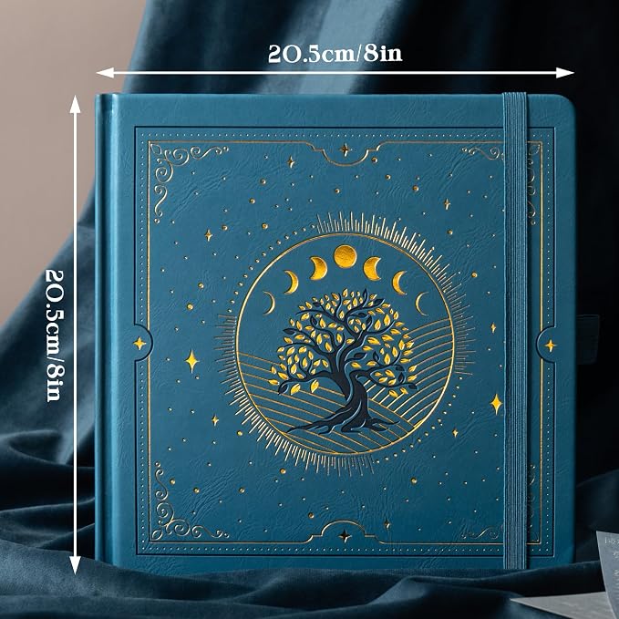 TIEFOSSI Tree of Life Journal, Square Dotted Journal for Women Men, Dot Aesthetic Notebook with 160 Numbered Pages, Hardcover Vegan Leather Journals with Bookmark, 160 GSM Thick Paper, 8 x 8 IN
