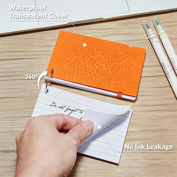 NEEWAY Ruled Index Cards with Ring 3x5 Inches, 200 Count Note Cards Lined, Flash Cards with Rings for Studying, Home and Office (Orange)