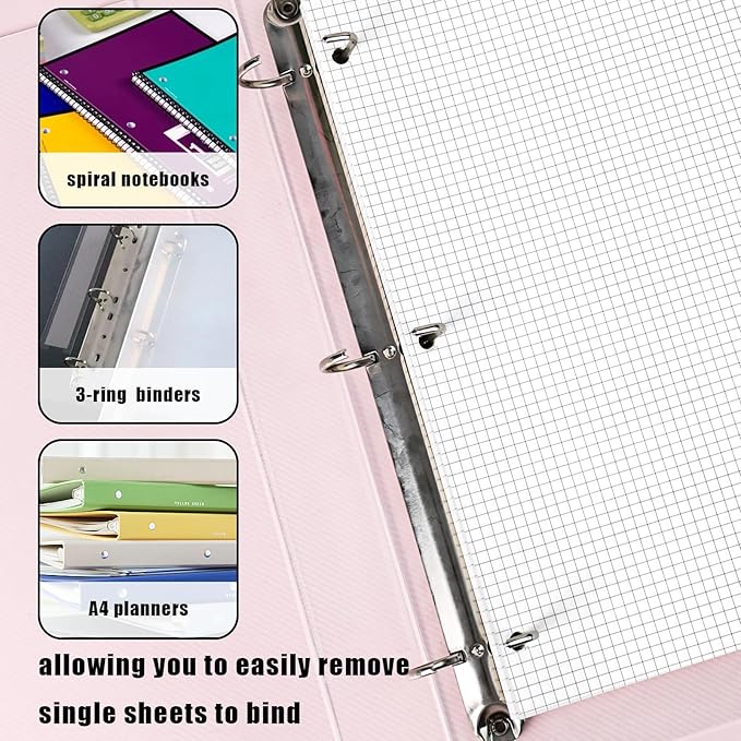 Koogel Graph Paper Filler Paper, 100 Sheets 8" x 10.5" Loose Leaf Graph, 4 x 4 Grid / 4mm Quad Ruled, 3-Hole Punched for 3 Ring Binders, Math, Physics, Engineering & School Supplies