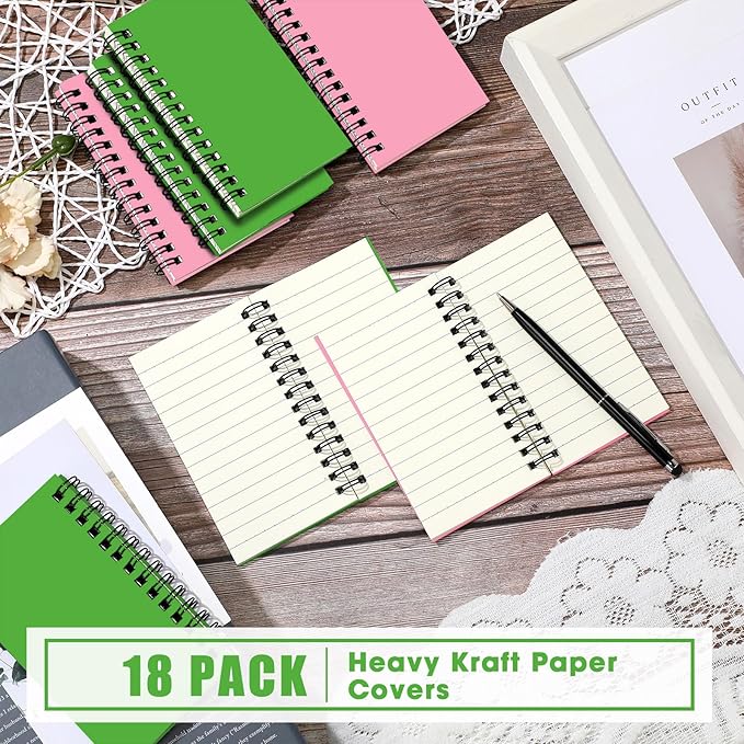 Jutom 18 Pcs Small Spiral Notebooks Memo Pads 3x5 Bulk Small Pocket Notebooks Mini Notepads with Lined Pages Mini Journals for Office School Work Supplies, 120 Pages (Pink Green)