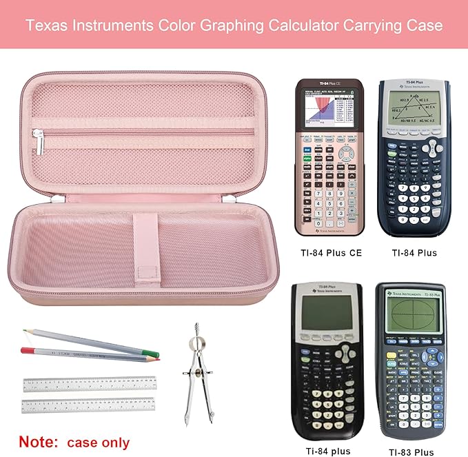 Elonbo Carrying Case for Texas Instruments TI-84 Evo Graphing Calculator, TI-84 Plus CE Evo Graphing Calculator Storage Protective Holder, Extra Mesh Pocket Fits Cable Charger, Rose Gold