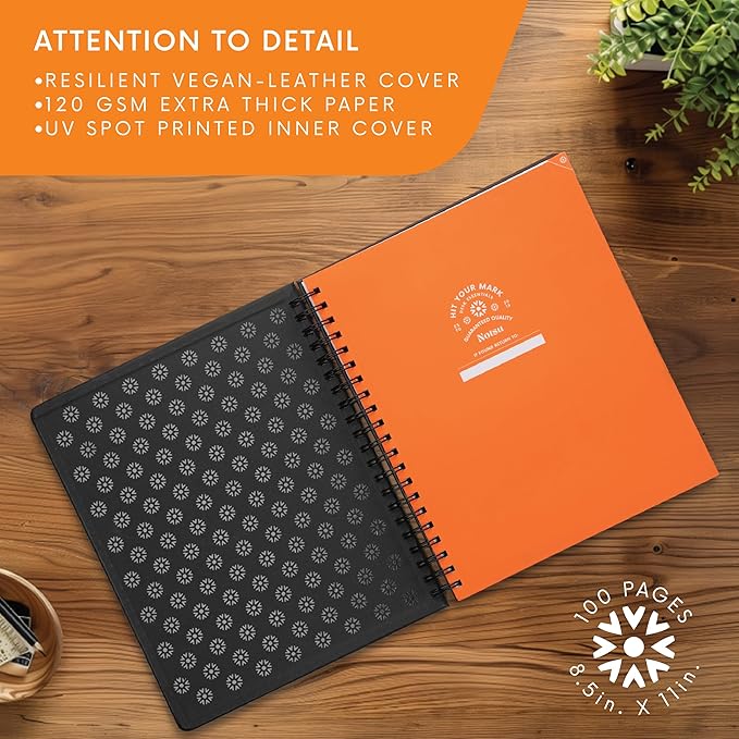 Notsu Undated Daily Planner Notebook | Minimalist Productivity Planner with To Do List, Agenda, Dot Grid, Lined, Notes sections. 160 Pages, Thick Paper 120 gsm, 8.5 x 11 inches, Premium Black Vegan