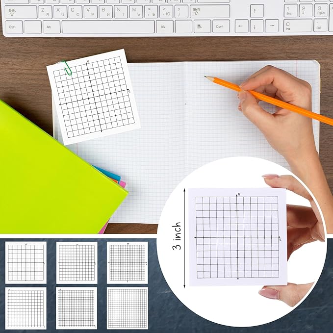 Sabary 8 Packs Graph Paper Sticky Notes 400 Sheets 3 x 3 Inch Lined Mini Graph Pads 20 x 20 Four Quadrant Adhesive Grid Sticky Notes for Office School Math Supplies (6 Style,White)