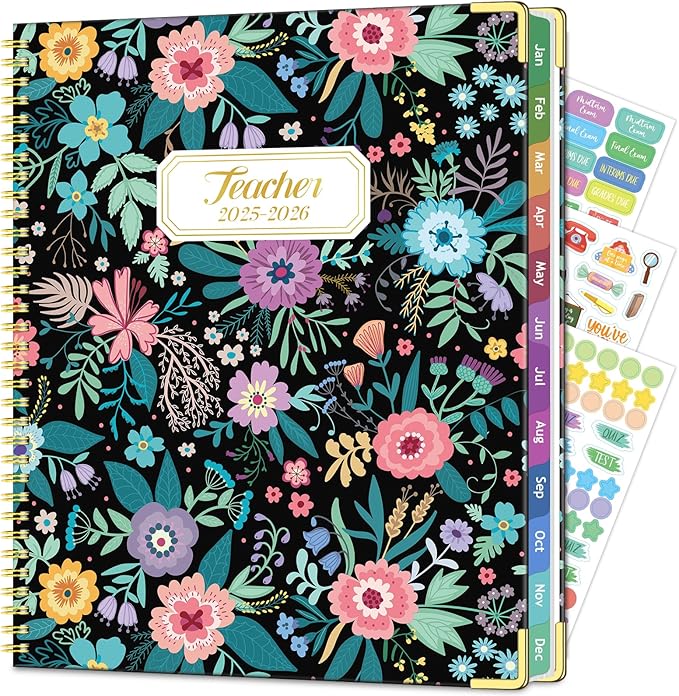 Teacher Planner 2026-2027, July 2026 to June 2027 Academic Year, 8.5" x 11" Lesson Planner Book for Teachers with Colorful Tabs, Teacher Calendar for Classroom or Homeschool, Hardcover, Black