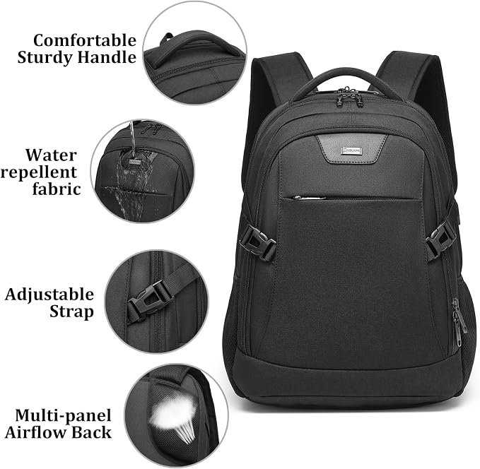 DUSLANG Anti-Theft Laptop Backpack, Black, 15.6-14-13 Inch Laptop Sleeve, USB Charging Port and Black TSA Lock