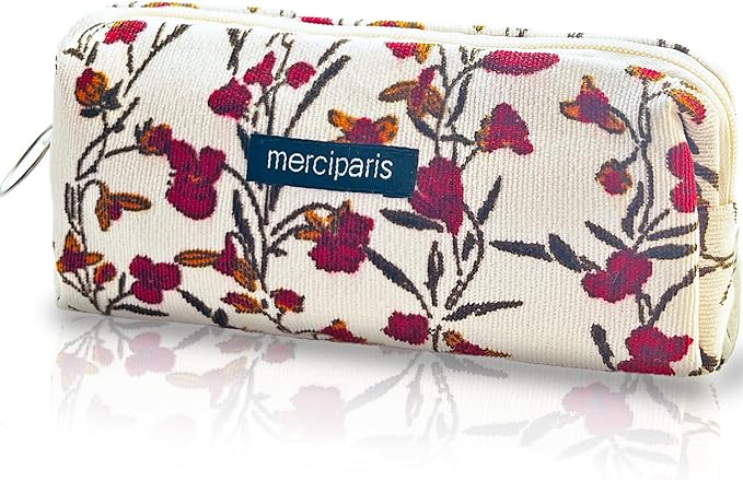 Pencil Pouch Cute Pencil Case Office Storage Bag Holder Box Organizer Aesthetic Bow Flower Pattern Makeup Pouch Cosmetic Bag for Women Girls