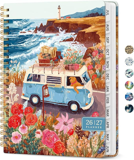 Planner 2026–2027, Weekly & Monthly Academic Organizer for School Year, Jul 2026–Jun 2027, Hardcover Planner with Tabs, Back to School Essential, 6.3" x 8.5", Coastal Van