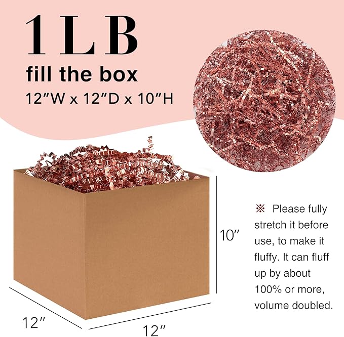 1LB Crinkle Cut Paper Shred Filler for Gift Box Bag and Basket On Holidays(Rose Gold)