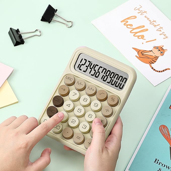 Mr. Pen- Mechanical Switch Calculator, 12 Digit Large LCD Display, Khaki Cream with Big Buttons, Mechanical Switch Calculator for Home, School, Office