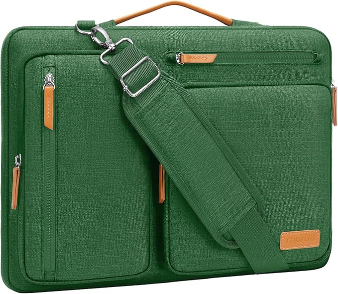MOSISO 360 Protective Laptop Shoulder Bag,15 inch Computer Bag Compatible with MacBook Air 15 inch M5 M4 M3 M2/Pro 15, Dell XPS Plus,Side Open Messenger Bag with 4 Zipper Pockets&Handle, Jungle Green