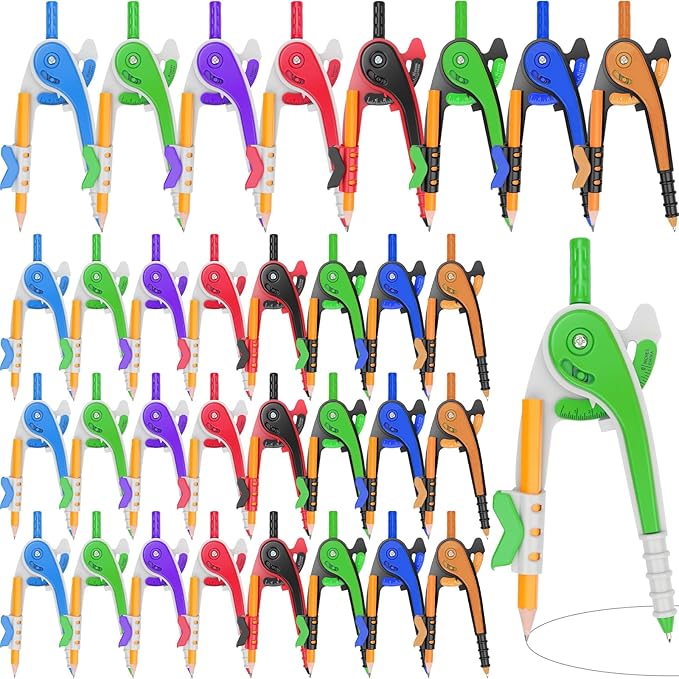 32 PCS Math Compass Geometry Math Drafting Set 6 Inch Plastic Drawing Compass with Pencils for Math Student Classroom School Office Woodworking Art Drawing Mandala Studying
