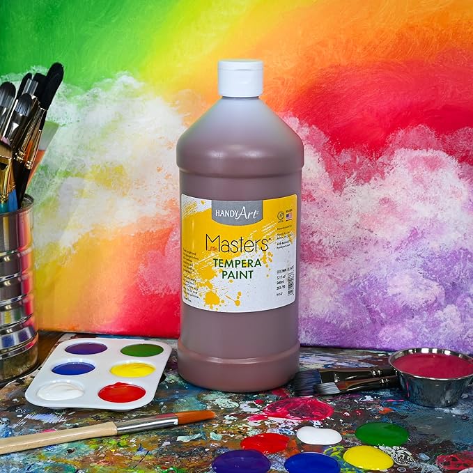 Handy Art Little Masters Tempera Paint, Brown, 32 oz Bottle, Bright & Mixable, High Opacity, Washable Colors for Classroom, Students, Kids, Young Artists, Safe & Non-Toxic, Made in USA