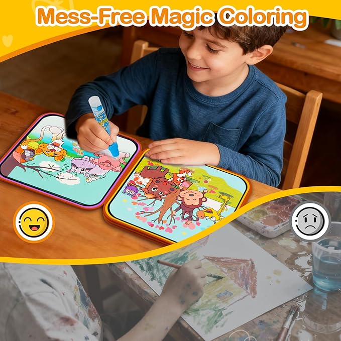 Zoo Water Coloring Book Toy for Toddler–Reusable Water Painting Book with Water Pen,Mess Free Coloring Magic Water Book for Kids,Preschool Educational Drawing Travel Toys for Boy/Girl Age 3+