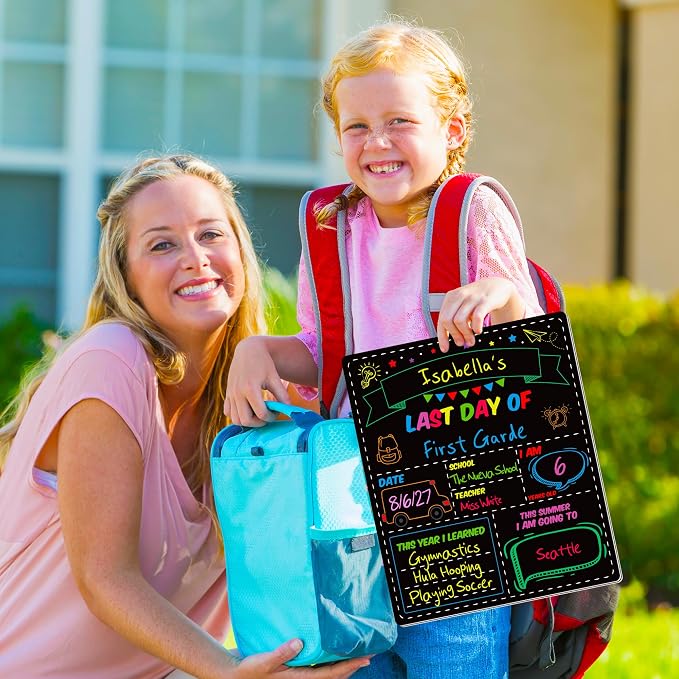 First and Last Day of School Board, Paper Back to Class Chalkboard for Kids | 10 X 12 IN Double Sided First Day of School Board, Blank Writing School Sign, Kindergarten Pre-School Memories and Milestones